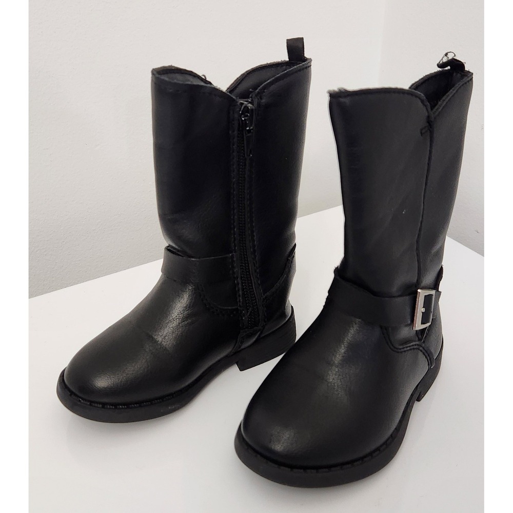OshKosh Black Faux Leather Side Zip Fashion Riding boots shoes Toddler‎ Size 5